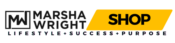 black and yellow logo for the Marsha Wright shop